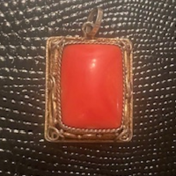 Red Coral Vintage Genuine Silver Pendant - Picture 2 of 11